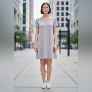 EILEEN FISHER ORGANIC COTTON GRAY KNEE LENGTH CASUAL TEE SHIRT DRESS XS